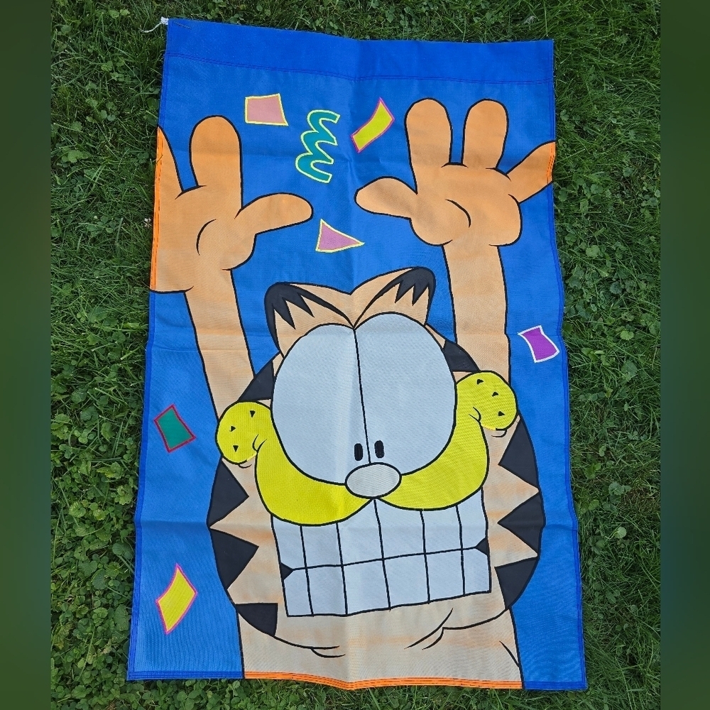 VTG Garfield Colorful Celebration Party Garden Flag Large Faded